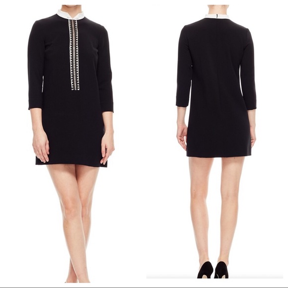 Sandro Ludmila Braid-Trimmed Black Shift Dress NWT - Picture 3 of 6